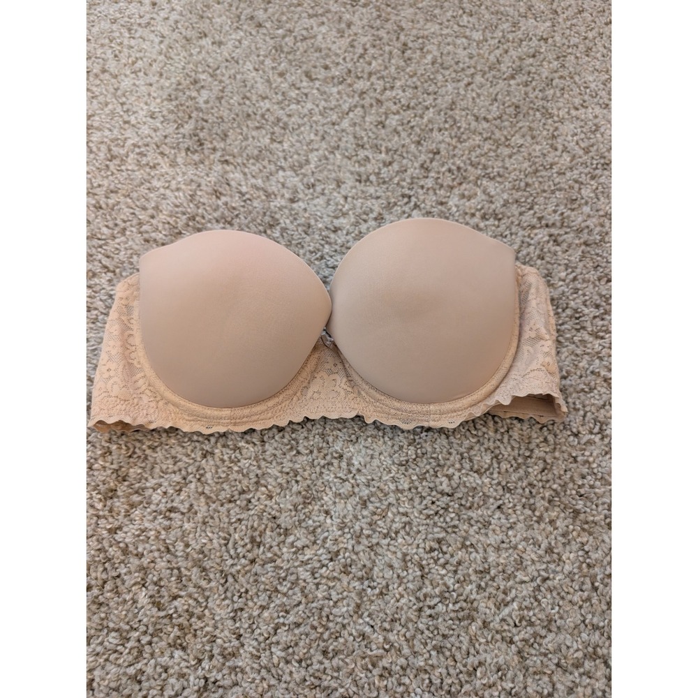 Aerie Nude Beige Floral Lace Strapless Underwire Bra 36B Pushup